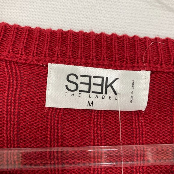 New Seek the Label Medium Red Rib Knit Flare Sleeve Zipper Detail Crop Sweater - Picture 2 of 9